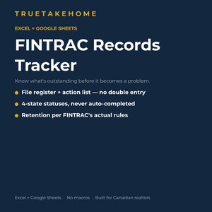 Rejestr rekordów FINTRAC | Dziennik monitorowania zgodności pośredników w obrocie nieruchomościami w Kanadzie (Excel + Arkusze Google) zdjęcie 1