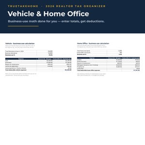 2026 Realtor Tax Organizer | Canadian T2125 Expense Tracker Spreadsheet | GST, Home Office and Vehicle Deductions | Excel & Google Sheets image 6