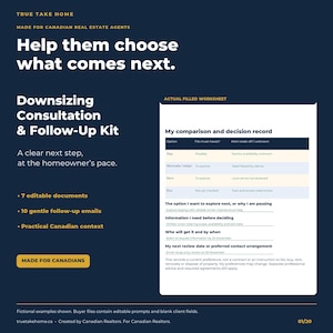 Canadian Downsizing Consultation Kit for Realtors | Editable Worksheets, Family Meeting Planner & Follow-Up Emails