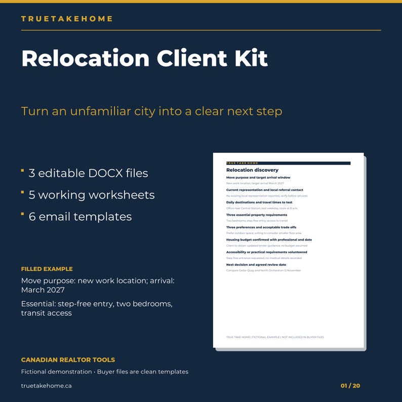 Canadian Relocation Guide for Realtors, Local Area Comparison, Discovery Worksheets and Client Email Templates image 1