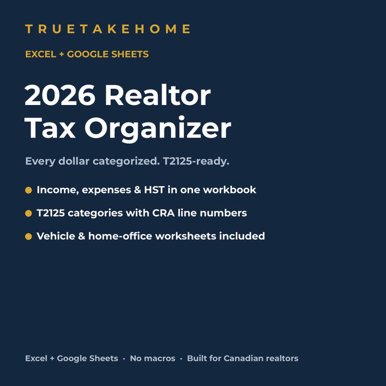 2026 Realtor Tax Organizer | Canadian T2125 Expense Tracker Spreadsheet | GST, Home Office and Vehicle Deductions | Excel & Google Sheets image 1