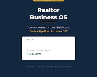 Realtor Business OS | Dashboard für Immobilienmakler, Provisions-Tracker (Excel/Google Sheets)