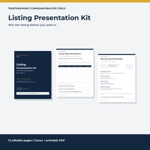 Kit de presentación de propiedades para agentes inmobiliarios / Paquete de citas de 12 páginas en Canva con resumen de análisis comparativo de mercado (CMA), guiones y seguimiento. imagen 1