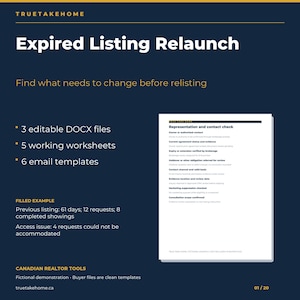 Canadian Expired Listing Kit for Realtors, Seller Relaunch Review, Consultation Scripts and Follow Up Emails image 1