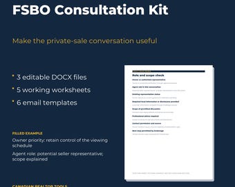 Canadian FSBO Kit for Realtors, For Sale by Owner Consultation Guide, Seller Worksheets and Email Scripts