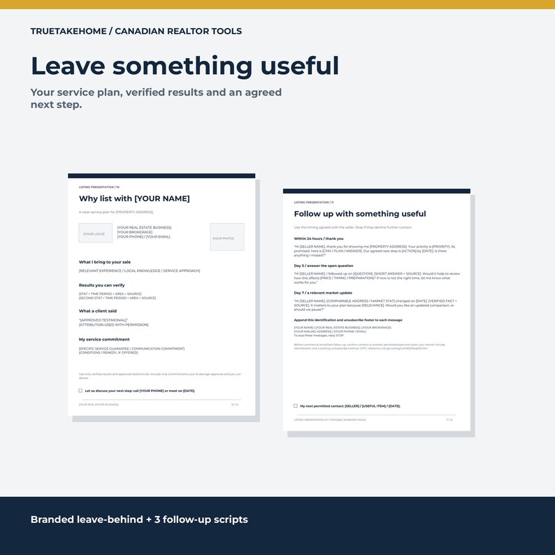 Kit de presentación de propiedades para agentes inmobiliarios / Paquete de citas de 12 páginas en Canva con resumen de análisis comparativo de mercado (CMA), guiones y seguimiento. imagen 7