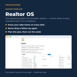 Notion Realtor OS | Canadian Real Estate CRM, True Take-Home Commission Tracker & Business Planner image 1