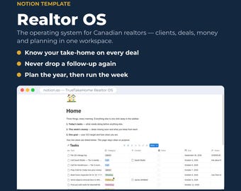 Notion Realtor OS | Kanadisches Immobilien-CRM, Provisionsverfolgung und Businessplaner