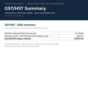 2026 Realtor Tax Organizer | Canadian T2125 Expense Tracker Spreadsheet | GST, Home Office and Vehicle Deductions | Excel & Google Sheets image 7