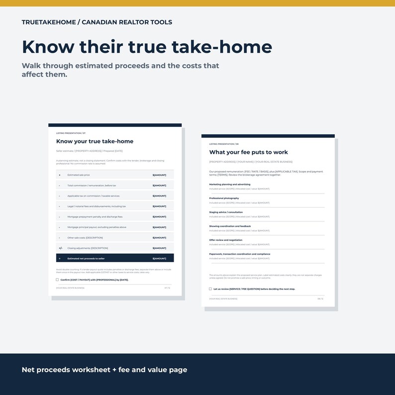 Kit de presentación de propiedades para agentes inmobiliarios / Paquete de citas de 12 páginas en Canva con resumen de análisis comparativo de mercado (CMA), guiones y seguimiento. imagen 5