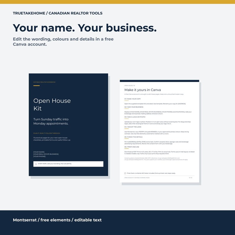Kit para jornadas de puertas abiertas para agentes inmobiliarios canadienses / 10 páginas editables de Canva / Listas de verificación, formularios de registro y guiones de seguimiento imagen 7