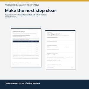 Kit para jornadas de puertas abiertas para agentes inmobiliarios canadienses / 10 páginas editables de Canva / Listas de verificación, formularios de registro y guiones de seguimiento imagen 4