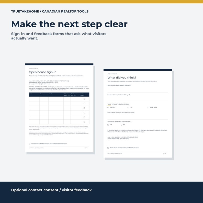 Kit para jornadas de puertas abiertas para agentes inmobiliarios canadienses / 10 páginas editables de Canva / Listas de verificación, formularios de registro y guiones de seguimiento imagen 4