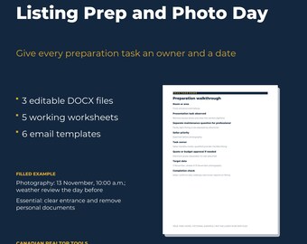 Home Staging and Photography Checklist for Canadian Realtors, Listing Prep Plan, Seller Worksheets and Email Templates