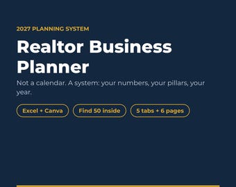 Businessplaner für Immobilienmakler 2027 | GCI Zielverfolgung mit dem Find 50 System (Excel + Canva Vorlagen)