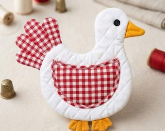 Molde para porta-panelas em formato de pato acolchoado, decoração de cozinha estilo fazenda (tutorial em PDF)