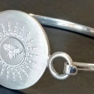 Sterling Silver Beekeeper Hook Cuff Engraved Bracelet