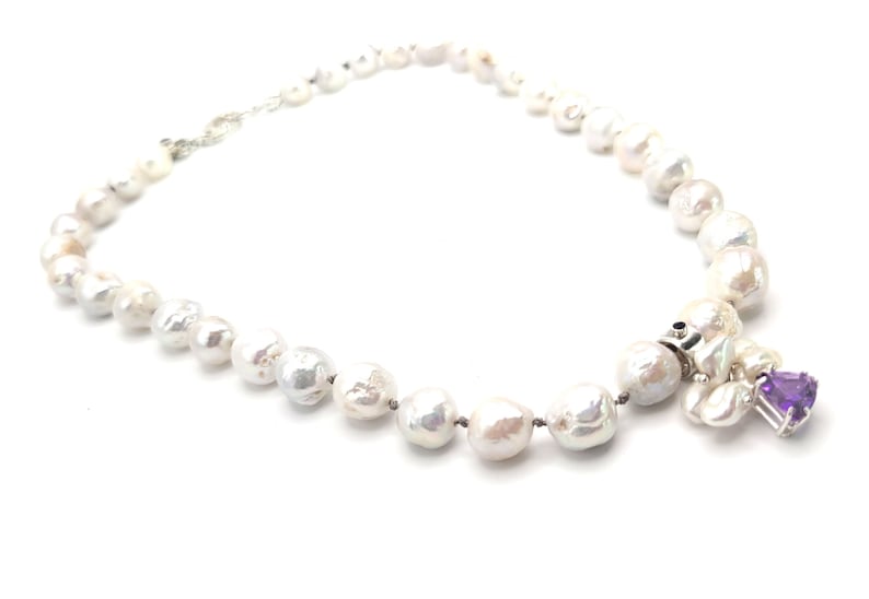 Baroque Pearl Necklace with Amethyst, Tanzanite and Keishi Pearls image 5