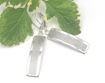 Argentium Silver Engraved Long Rectangle Graphic Earrings