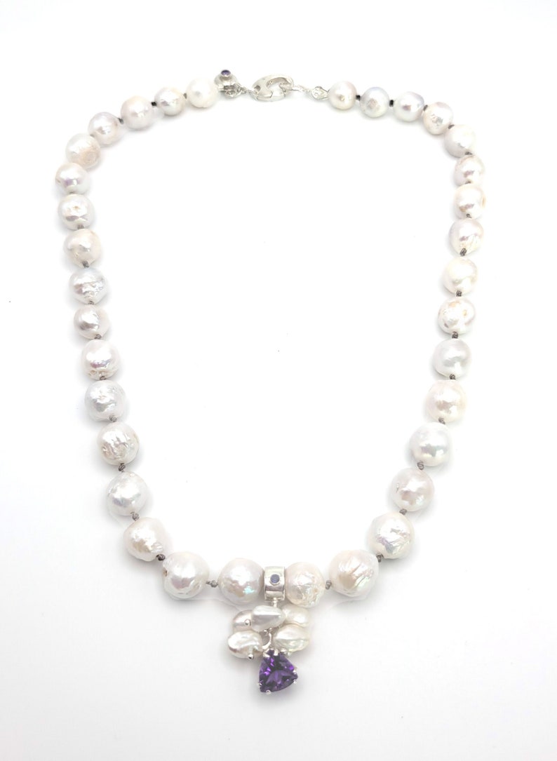 Baroque Pearl Necklace with Amethyst, Tanzanite and Keishi Pearls image 2