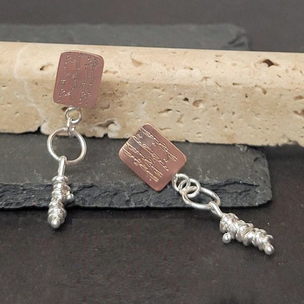 Copper & Sterling Bamboo Dangle Earrings