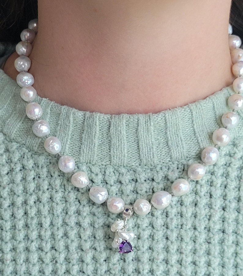 Baroque Pearl Necklace with Amethyst, Tanzanite and Keishi Pearls image 3