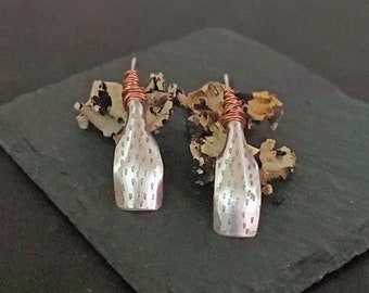 Argentium Silver 'Cheetah' Pattern Earrings with Copper Wrap