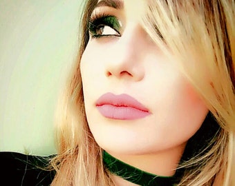 Emerald Green Velvet Choker, Silver Clasp, Handmade Jewelry