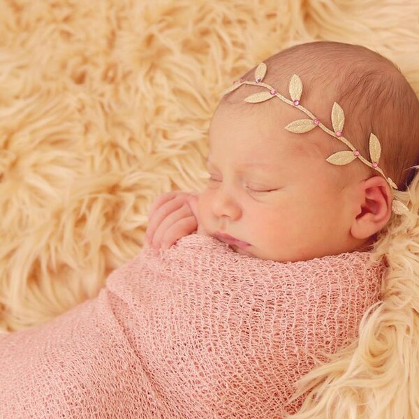 Gold Leaf Headband wrap, Swarovski leaf wrap, Baby girls headband, Toddlers, photo prop, Newborn girls, Hair accessories, infant photo prop