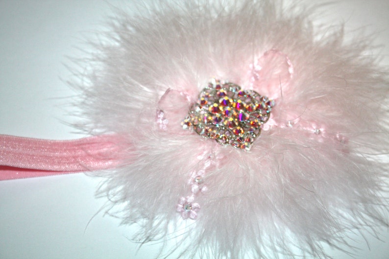 Newborn baby soft headband with Swarovski crystals, feather headband, delicate, Dainty band, christening, birthday, flower girls, photo prop image 2