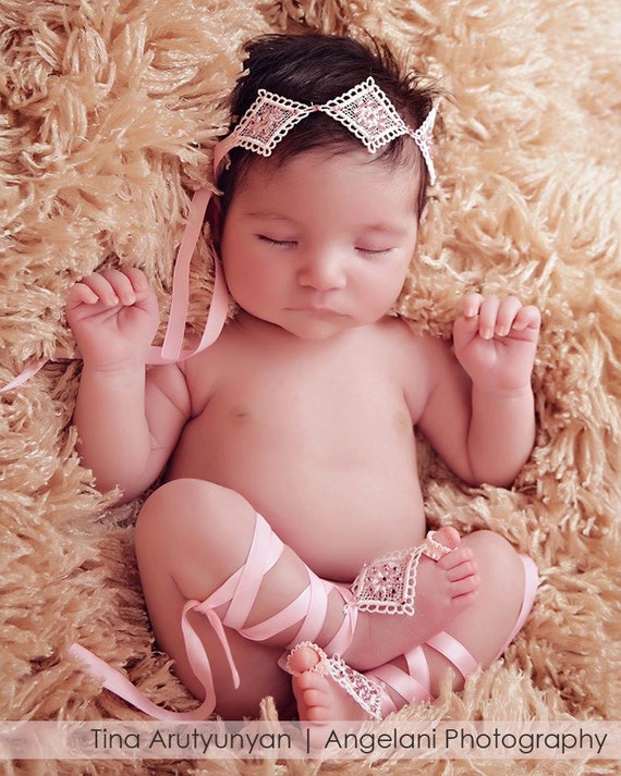 Lace Toe Blooms and Headband Set Girls Wrap Band Children s