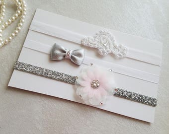 Newborn baby girl headband set, girls headband, flower girls, photo prop, newborn photography, hair accessories, swarovski headband, toddler