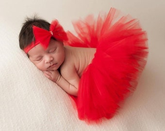 Red Newborn tutu bow headband, newborn photography, Swarovski crystals, photo prop, baby tutu outfit, handmade tutu, girls accessories