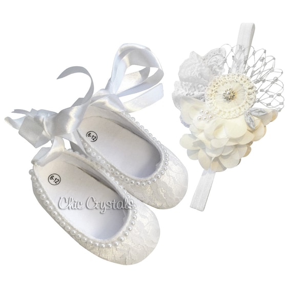 Baby Crib Shoes With Headband, Toddler Set, Toddler Headband, Baby