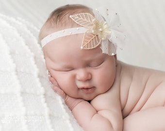 Soft ivory gold headband, baby girls, infant hair accessories, flower girls, baby girls, birthday, infant accessories, head band, girls,