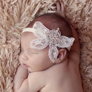 Diadema para bebé, diadema para recién nacido, diadema infantil, diadema para niños pequeños, diadema de boda, diadema de bautizo. Diadema vintage con lazo de encaje, fotografía.