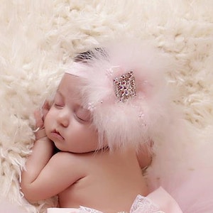 Newborn baby soft headband with Swarovski crystals, feather headband, delicate, Dainty band, christening, birthday, flower girls, photo prop image 1