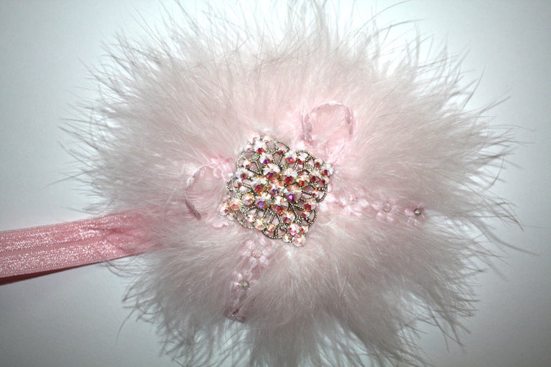 Newborn baby soft headband with Swarovski crystals, feather headband, delicate, Dainty band, christening, birthday, flower girls, photo prop image 3