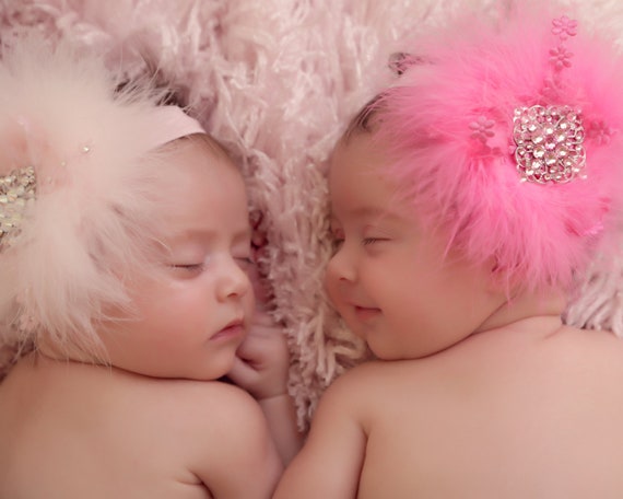 Newborn Baby Soft Headband, Swarovski AB Crystals, Feather  display picture 1