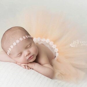 Soft peach flower wrap headband with tutu, infant photography, baby girls accessories, pearl head wrap, photo prop, vintage headband, girls