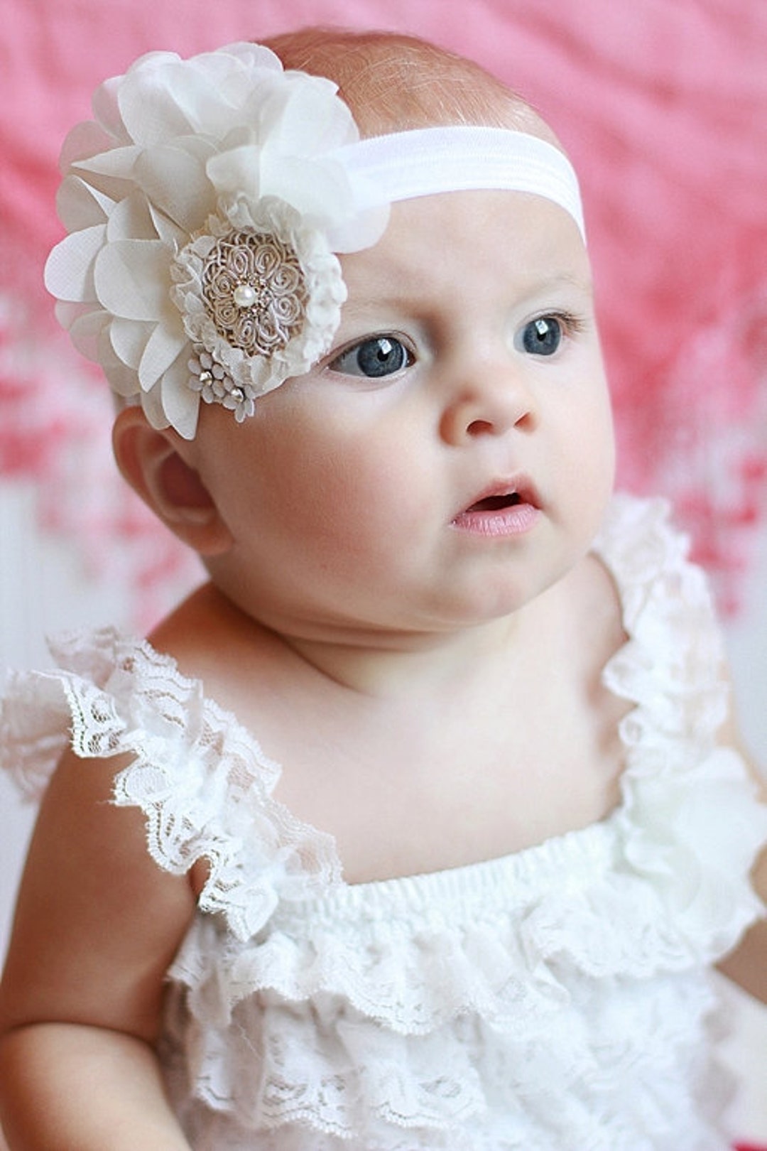 White Chiffon Flower Headband Swarovski Baby Headband - Etsy Canada