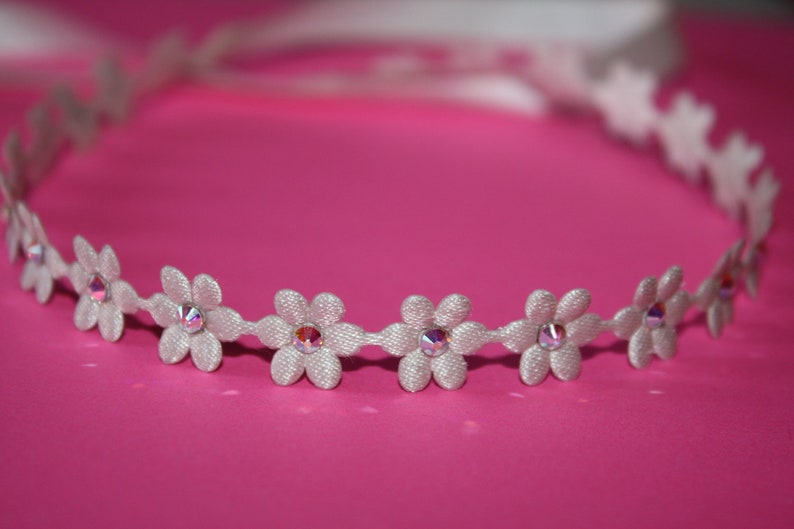 Flower Headband with Swarovski Crystals, Baby girls, photography, Toddlers, Flower girls, gold, silver, white, ivory, pink image 4