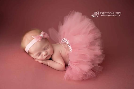 Dusty Rose Newborn Tutu Bow Headband, Newborn Photography