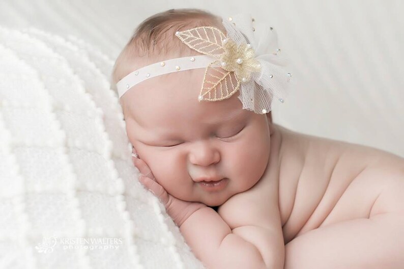 Gold Ivory Headband Baby Girls Hair Accessories Christening Etsy
