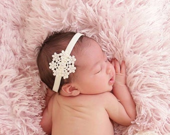 Flower Laced Headband, Infant headband, Swarovski Headband, Photo prop, Newborn Baby Headband, Flower girls, Baby Girls, baby girls headband