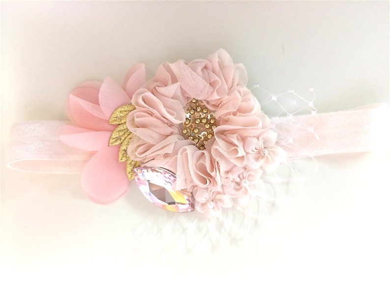 Pastel Pink Headband Flower Headband Chiffon Headband Etsy