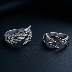 Sterling Silver Bat Wing Ring, Gothic Floral 925 Silver Ring, Adjustable Victorian Bat Jewelry, Dark Academia Gift