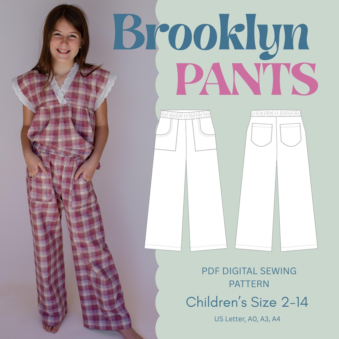 Girls Brooklyn Pants Sewing Pattern PDF | Wide Leg With Pockets | Sizes ...