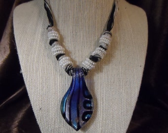 Blue Glass Beaded NecklaceThis