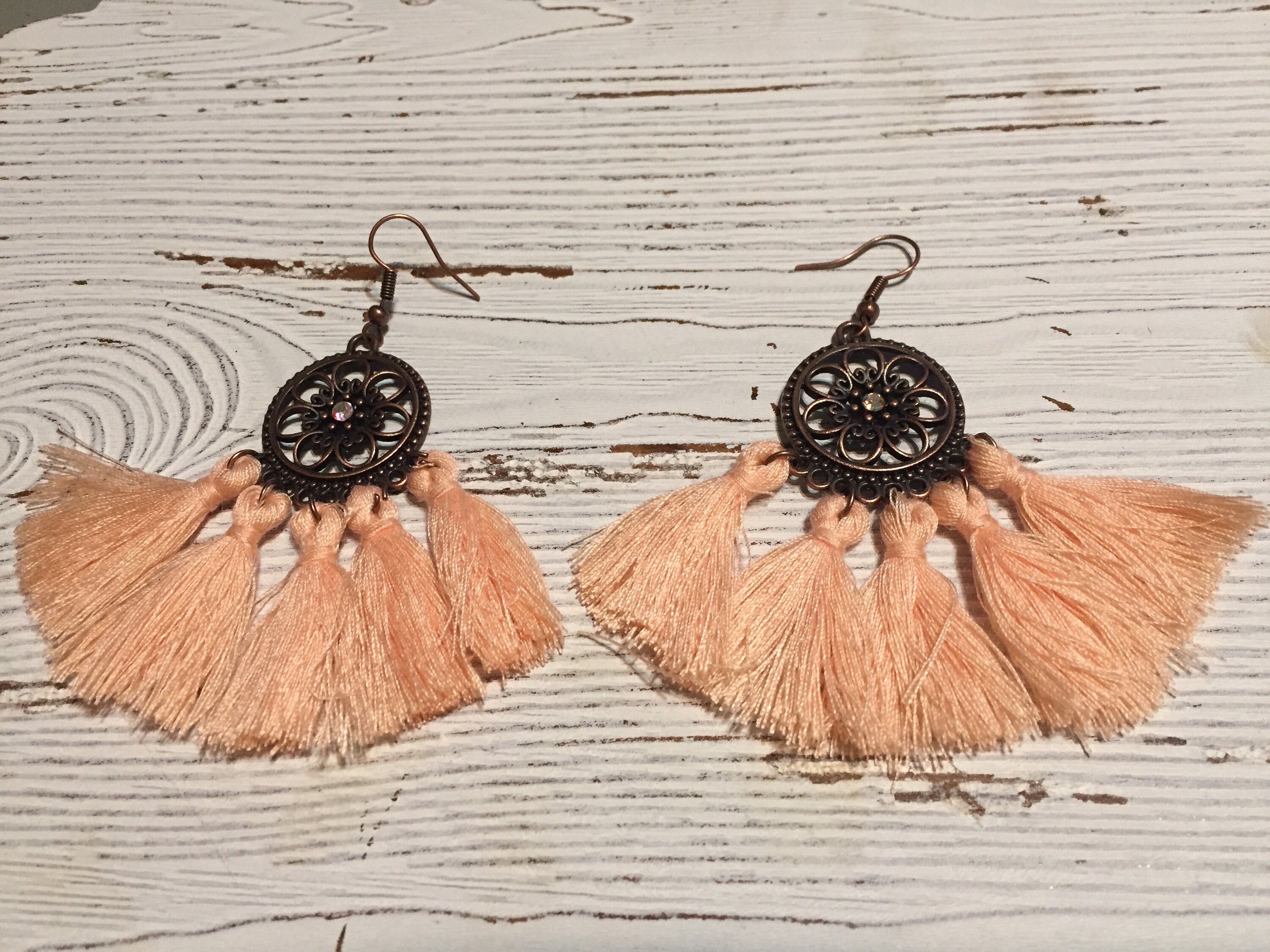 Peach Bohemia Tassel Earrings Etsy